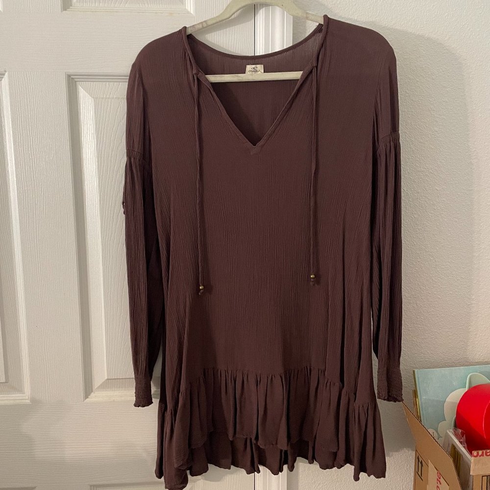 O'Neill Burgundy Long Sleeve Shift Dress